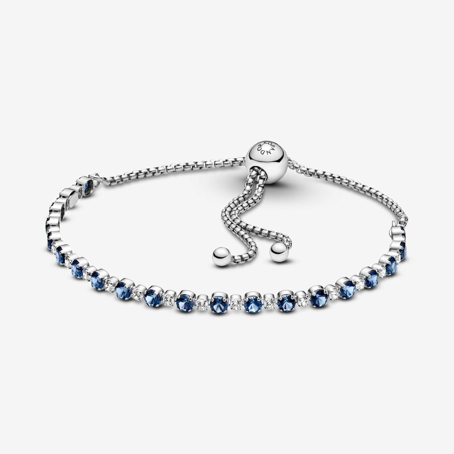 Rhodium plated sterling silver bracelet with moonlight blue crystal and clear cubic zirconia image number 0