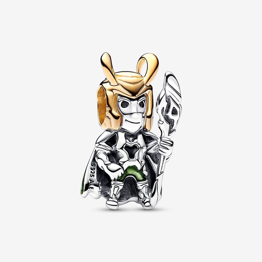 Marvel Loki sterling silver and 14k gold-plated charm with transparent green and black enamel image number 0
