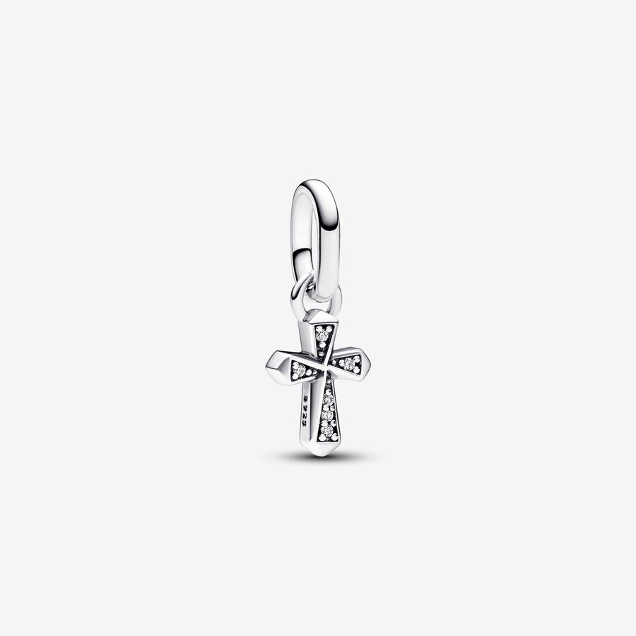 Cross sterling silver mini dangle with clear cubic zirconia image number 0