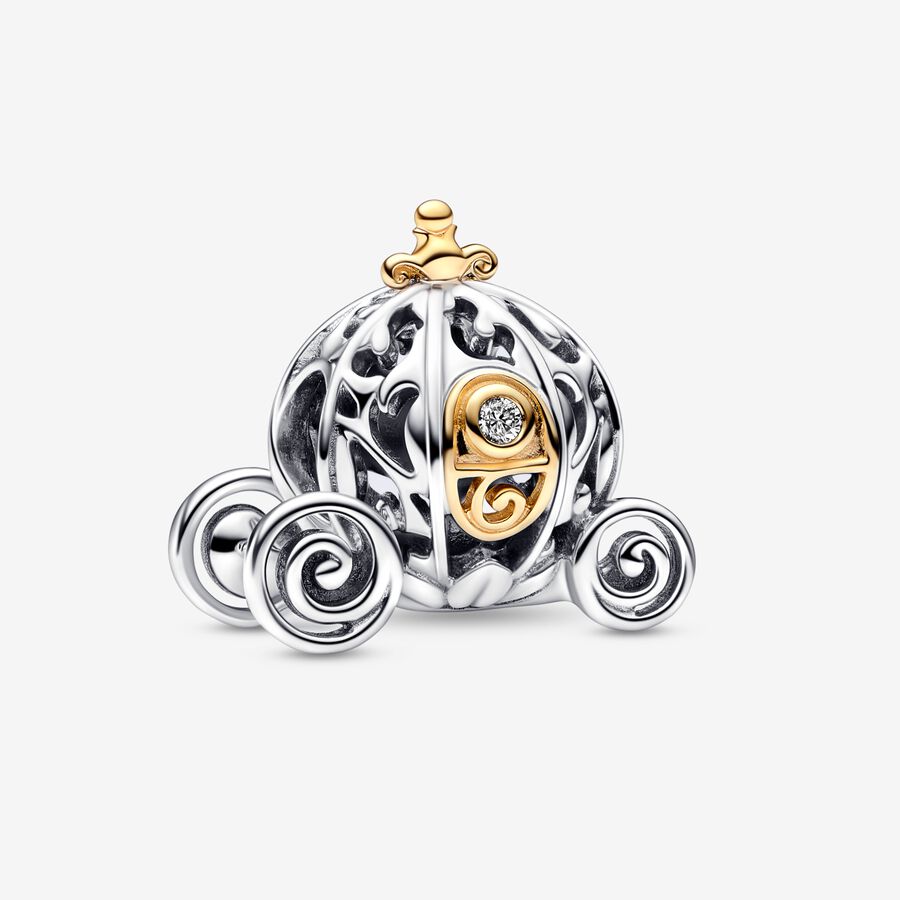 Disney 100 Cinderella carriage sterling silver and 14k gold charm with 0.015 ct TW GHI/SI1+ round brilliant-cut lab-created diamond image number 0
