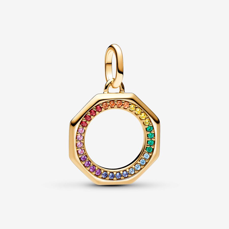Rainbow 14k gold-plated medallion with green, pink, blue, red, purple, orange and yellow crystal image number 0