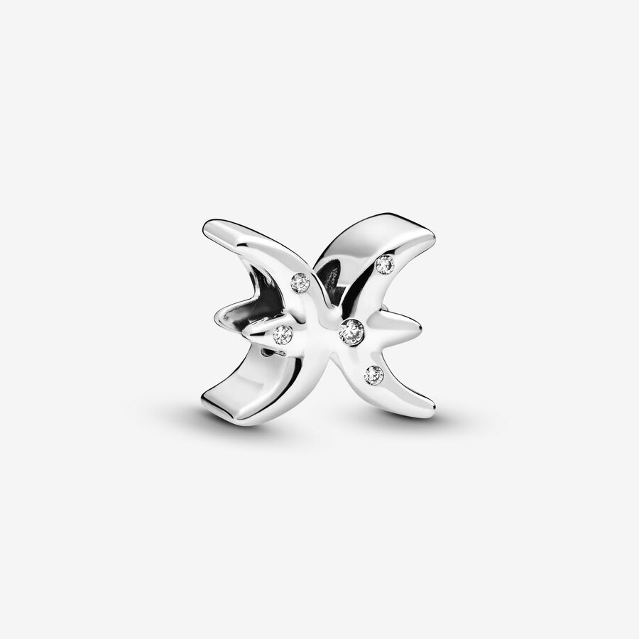 Pisces sterling silver charm with clear cubic zirconia image number 0