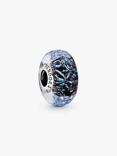 Charm Océan Verre de Murano Bleu Foncé Ondulé
