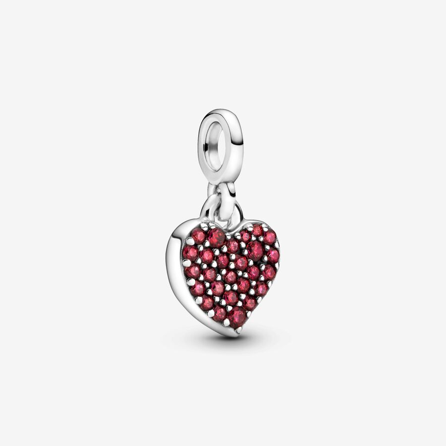 Heart sterling silver mini dangle with red cubic zirconia image number 0