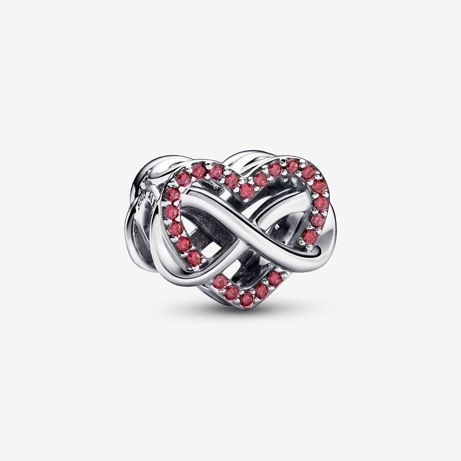 Infinity heart sterling silver charm with red cubic zirconia image number 0