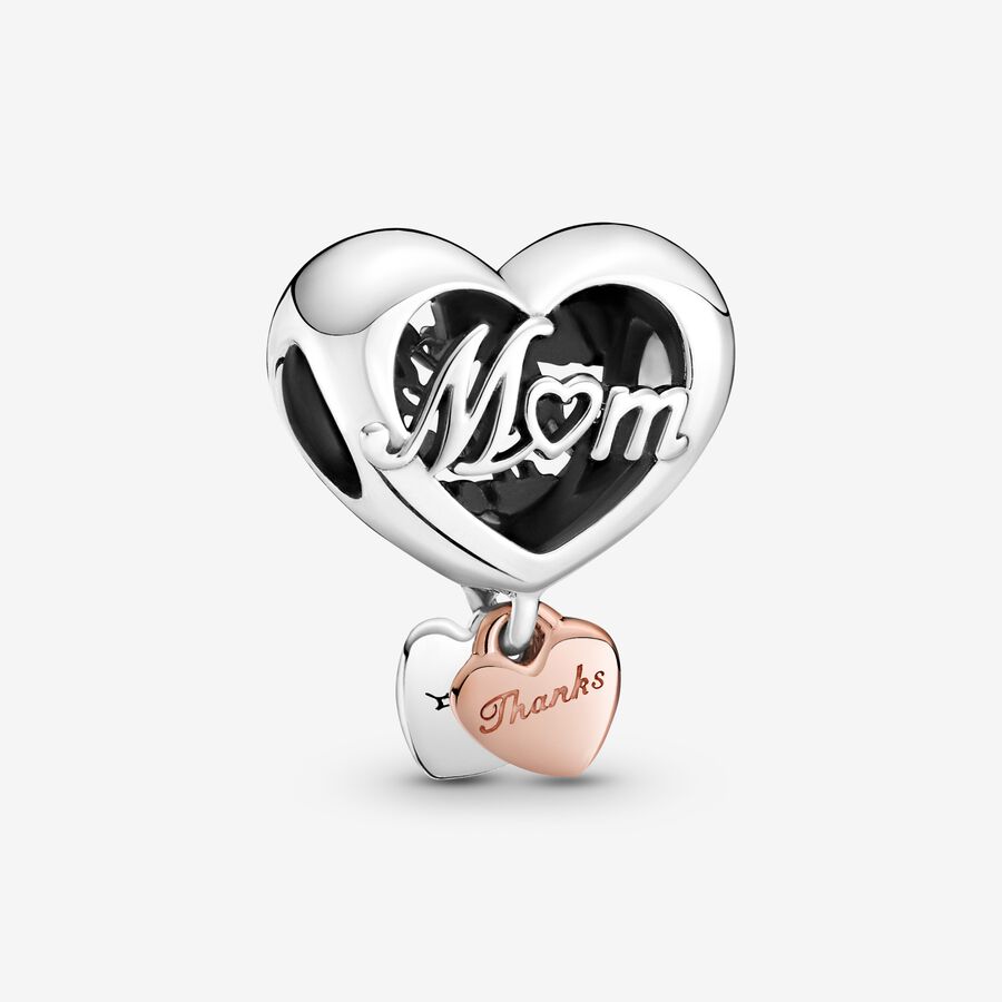 Mum and heart sterling silver and 14k rose gold-plated charm image number 0
