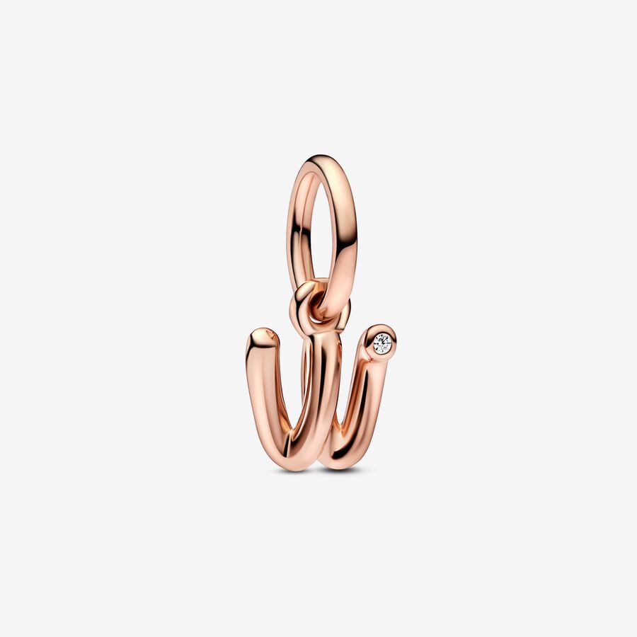 Letter w 14k rose gold-plated dangle with clear cubic zirconia image number 0