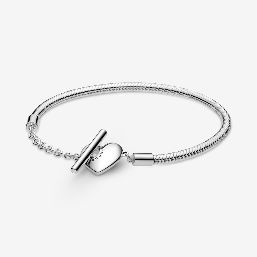 Snake chain sterling silver T-bar heart bracelet image number 0