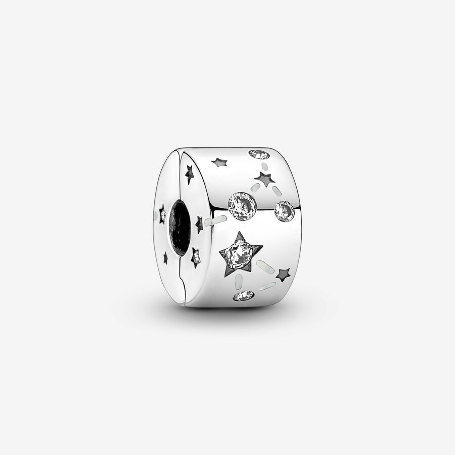 Constellation sterling silver clip with clear cubic zirconia and shimmering silver white enamel image number 0