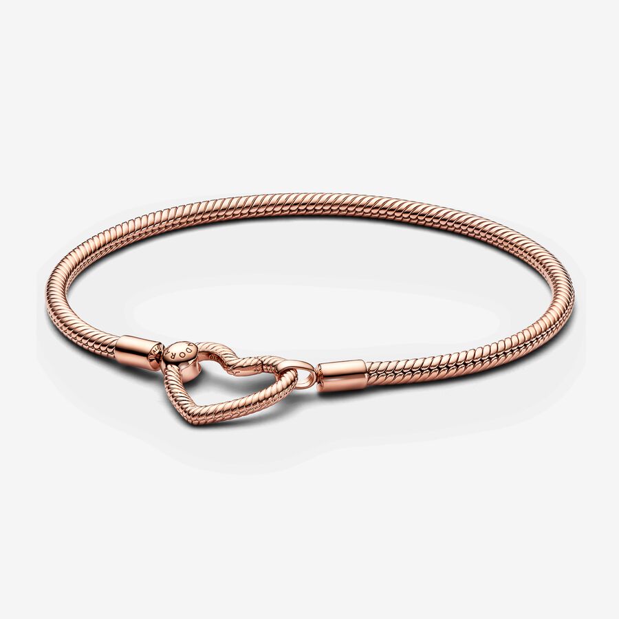 Snake chain 14k rose gold-plated bracelet with heart clasp image number 0