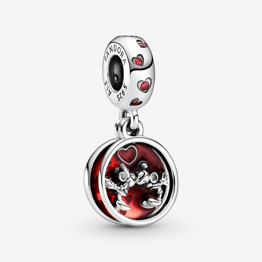 Disney Mickey and Minnie sterling silver dangle with red cubic zirconia and red enamel image number 0