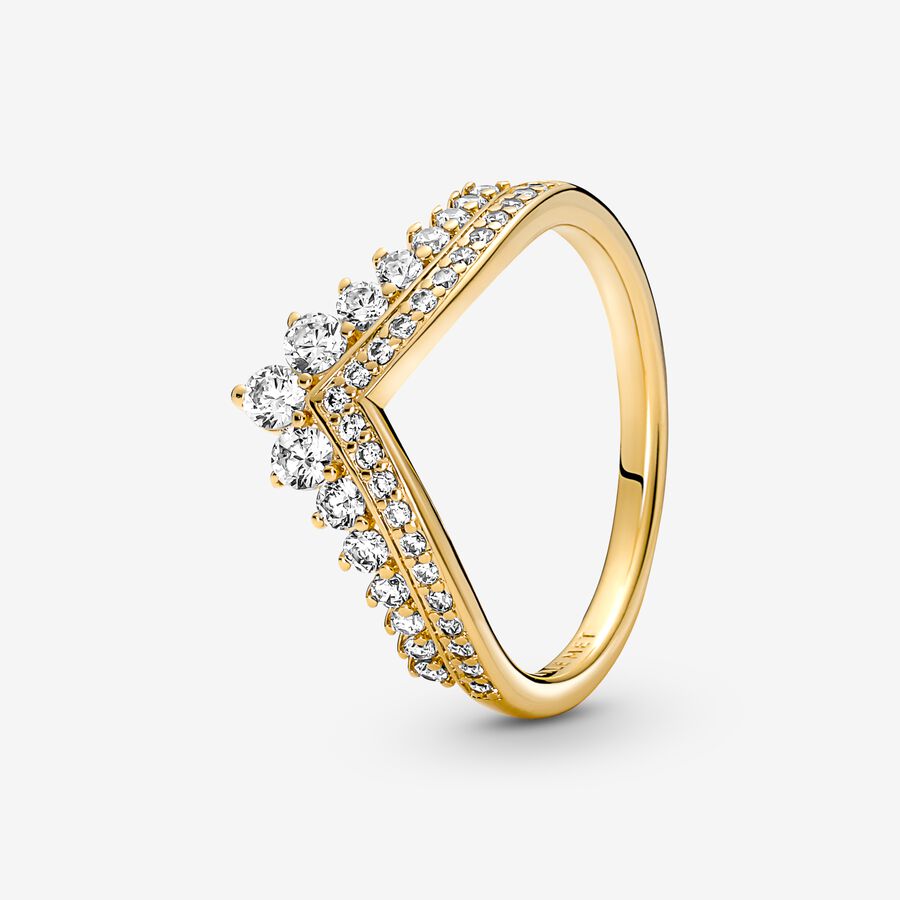 Tiara wishbone 14k gold-plated ring with clear cubic zirconia image number 0