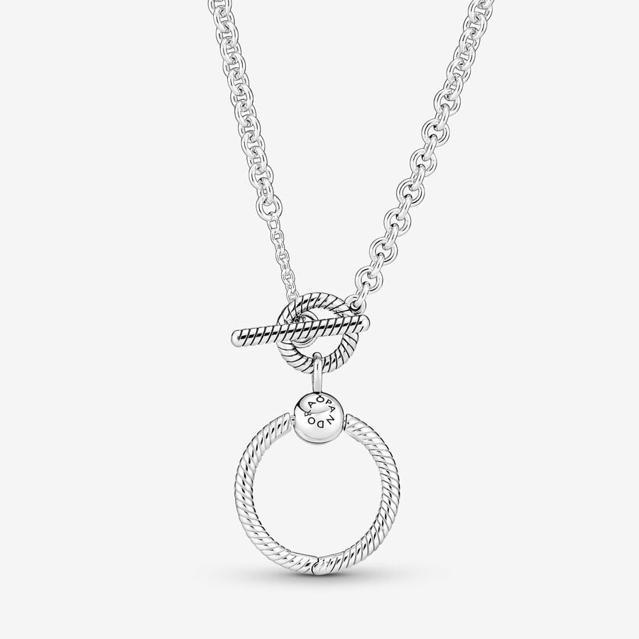 T-bar O-pendant sterling silver necklace image number 0