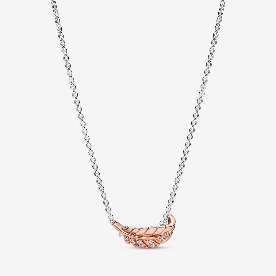 Feather sterling silver and 14k rose gold-plated collier with clear cubic zirconia image number 0