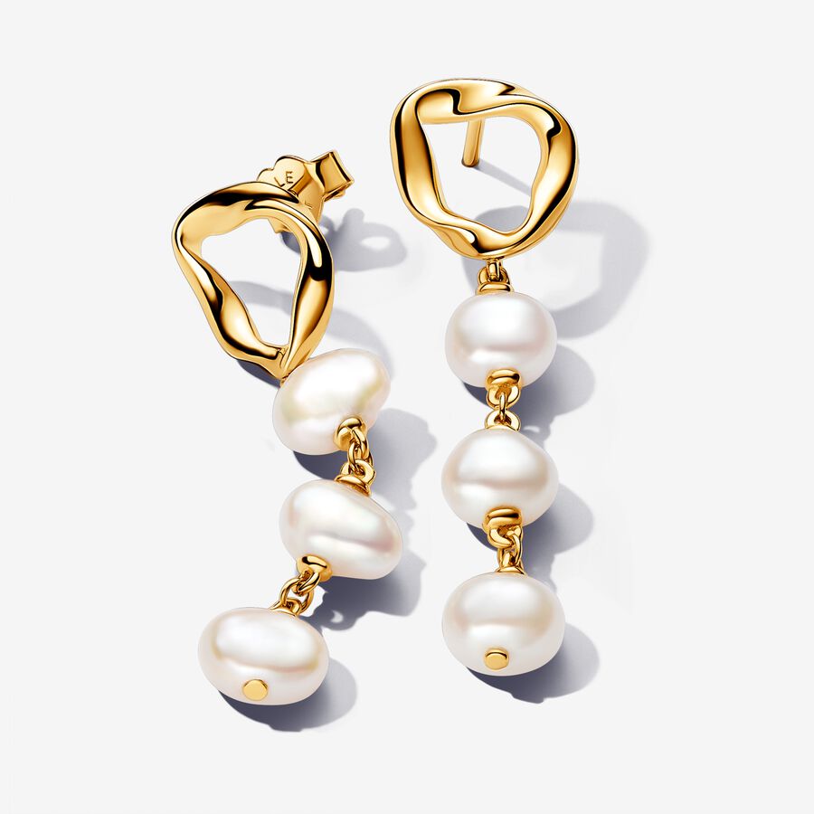 14k Gold-plated drop earrings with baroque white treated freshwater cultured pearl image number 0