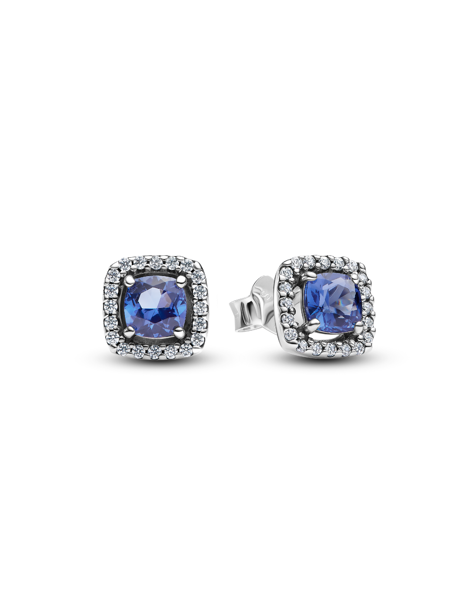 Clous d'Oreilles Halo Bleu Carré Scintillant