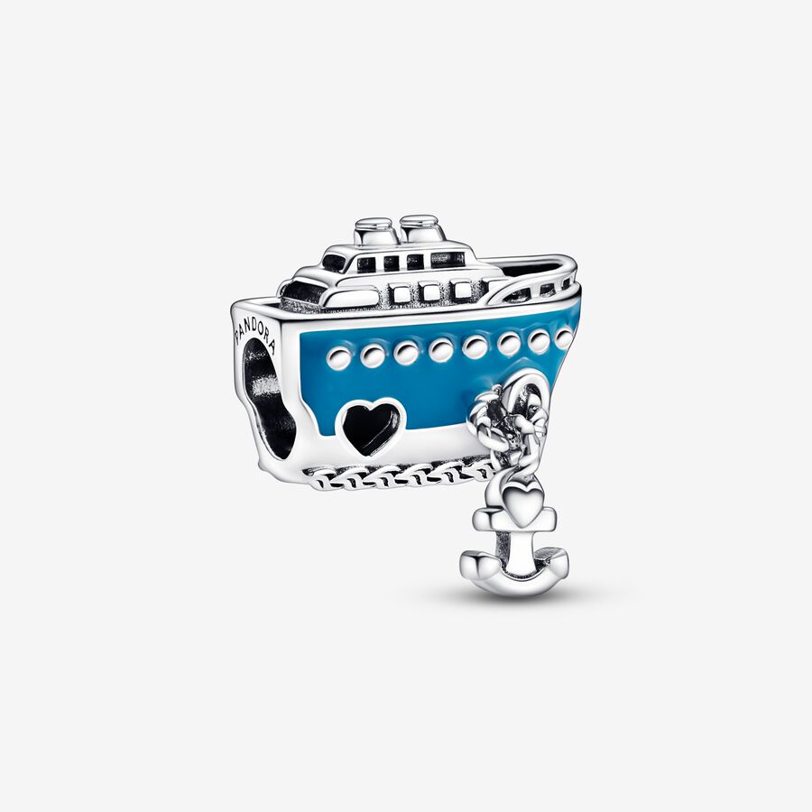 Cruise ship sterling silver charm with blue enamel image number 0
