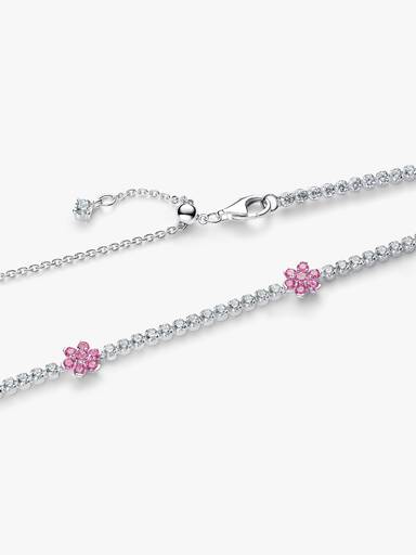 Roze Bloem Tennis Halsketting