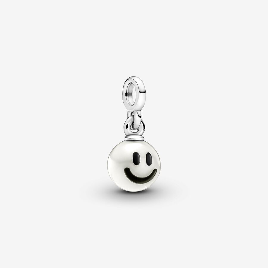 Smiley sterling silver mini dangle with white treated freshwater cultured pearl and black enamel image number 0