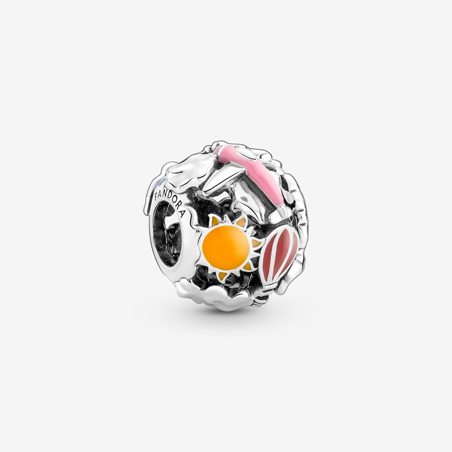Air ballon, air plane and rainbow sterling silver charm with pink, yellow, red, blue, orange and purple enamel image number 0
