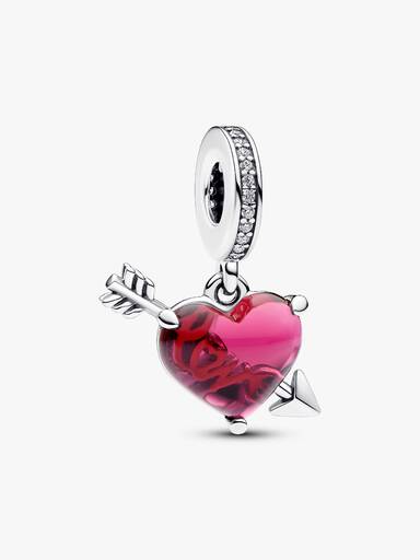 Charm Pendant Cœur & Flèche Verre de Murano Rouge
