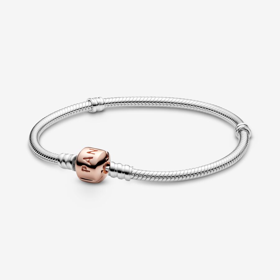 Silver bracelet with 14k rose gold-plated clasp image number 0