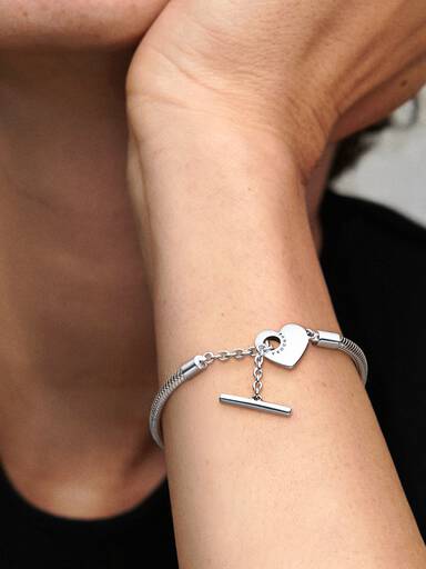 Bracelet Maille Serpent Barre en T Cœur