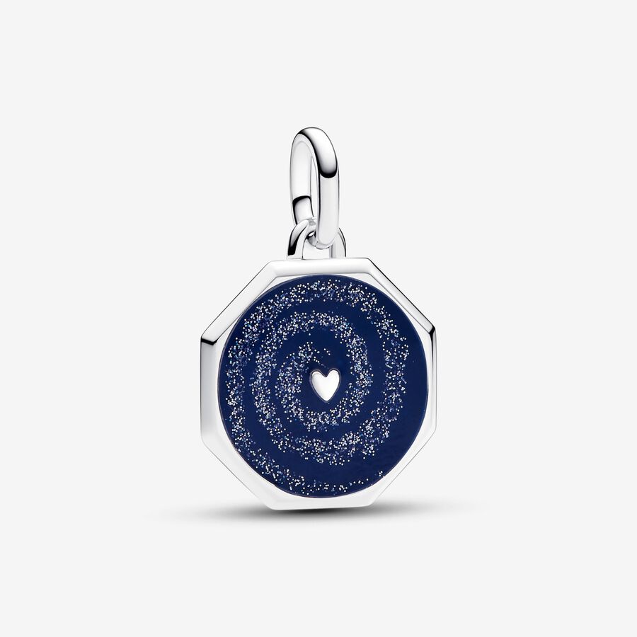 Heart octagon sterling silver medallion with glittery and blue enamel image number 0