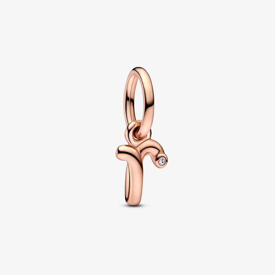 Letter r 14k rose gold-plated dangle with clear cubic zirconia image number 0