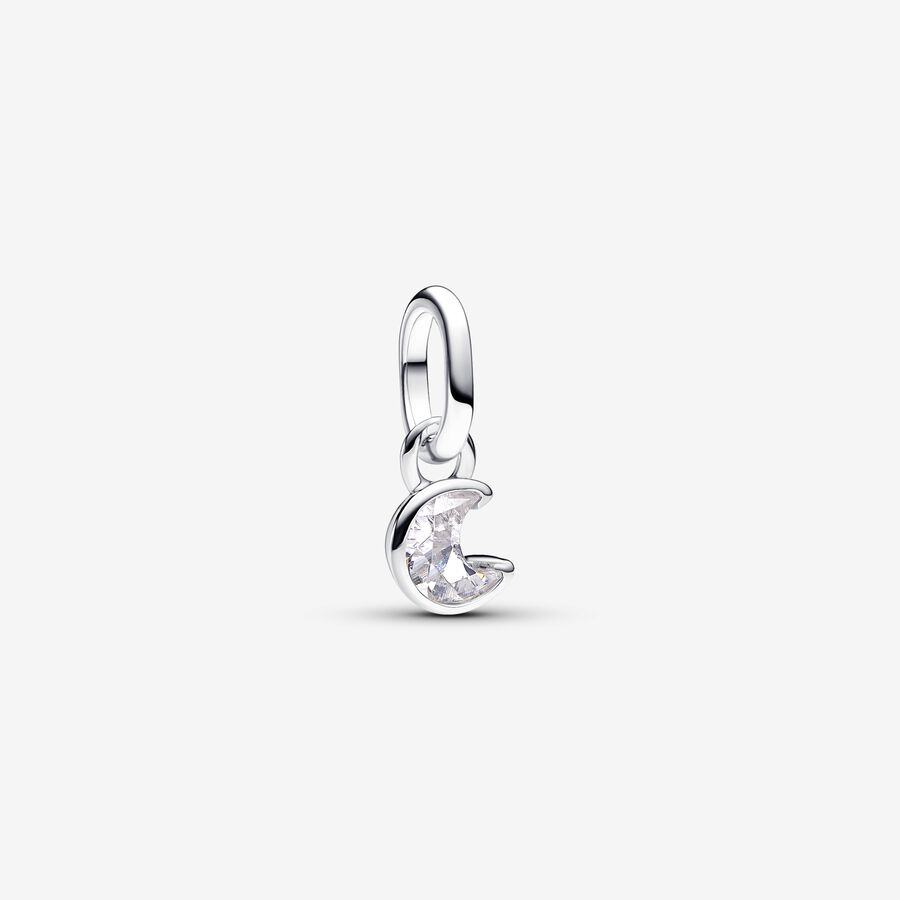 Moon sterling silver mini dangle with clear cubic zirconia image number 0