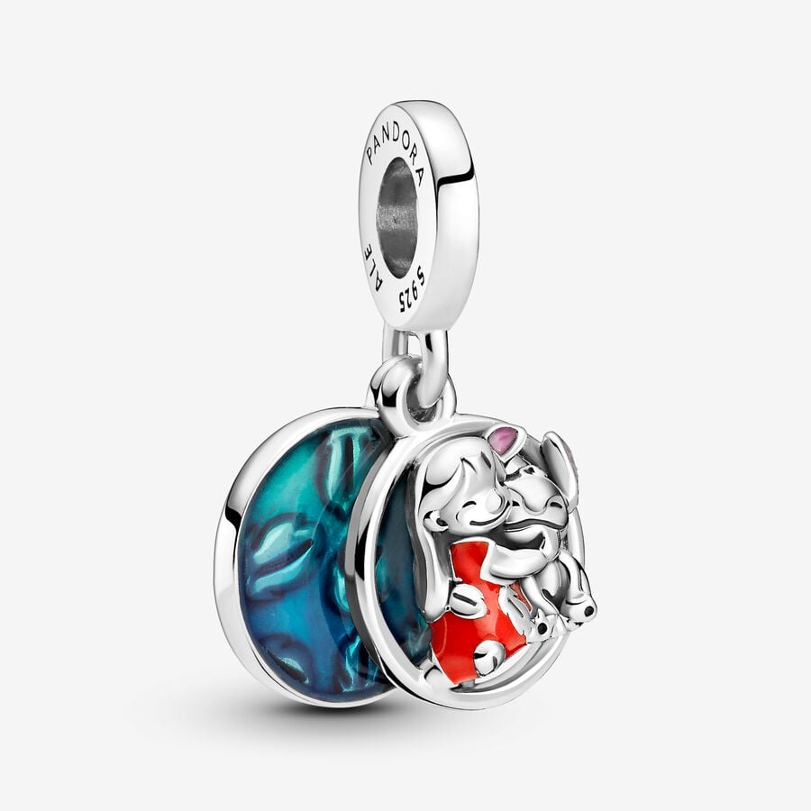 Disney Lilo and Stitch sterling silver dangle with red, purple and transparent blue enamel image number 0