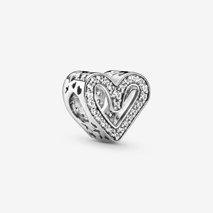 Heart sterling silver charm with clear cubic zirconia image number 0