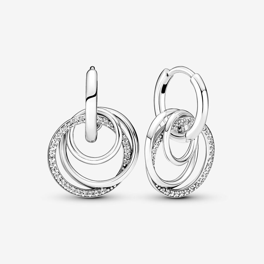 Encircled sterling silver hoop earrings with clear cubic zirconia image number 0