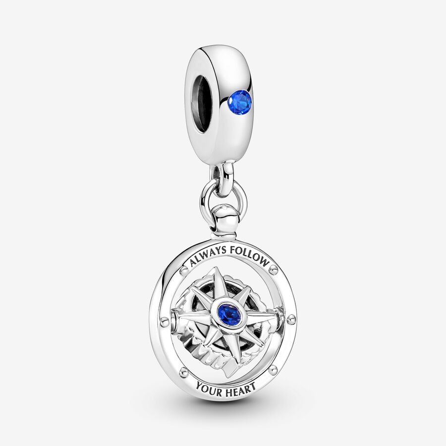 Spinning compass sterling silver dangle with true blue crystal image number 0