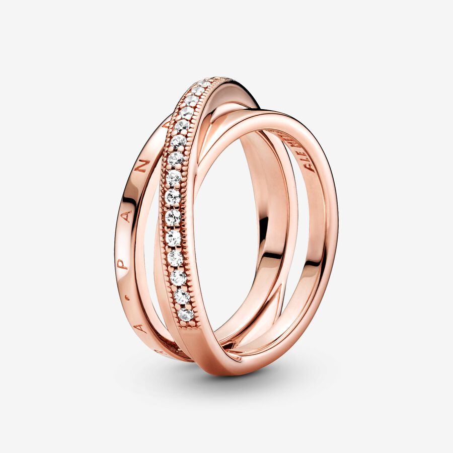 Pandora logo 14k rose gold-plated ring with clear cubic zirconia image number 0