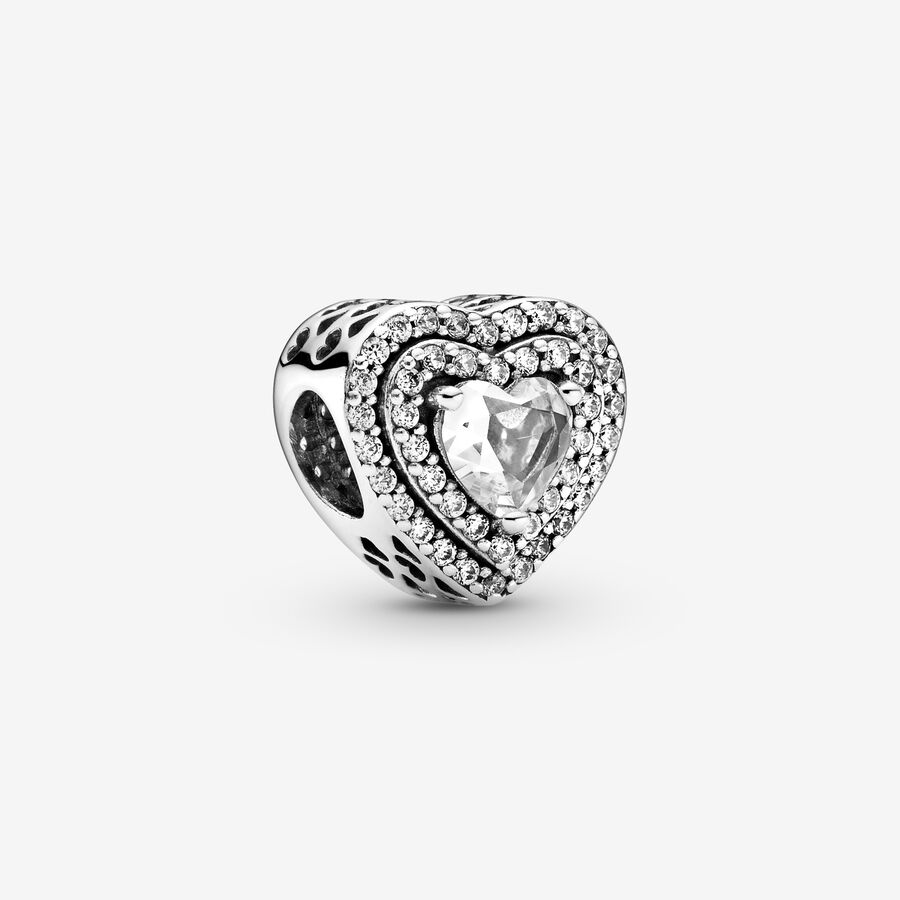 Heart sterling silver charm with clear cubic zirconia image number 0