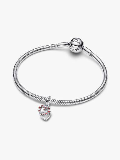 Charm Pendant Cœurs Liés & Pierres Rouges