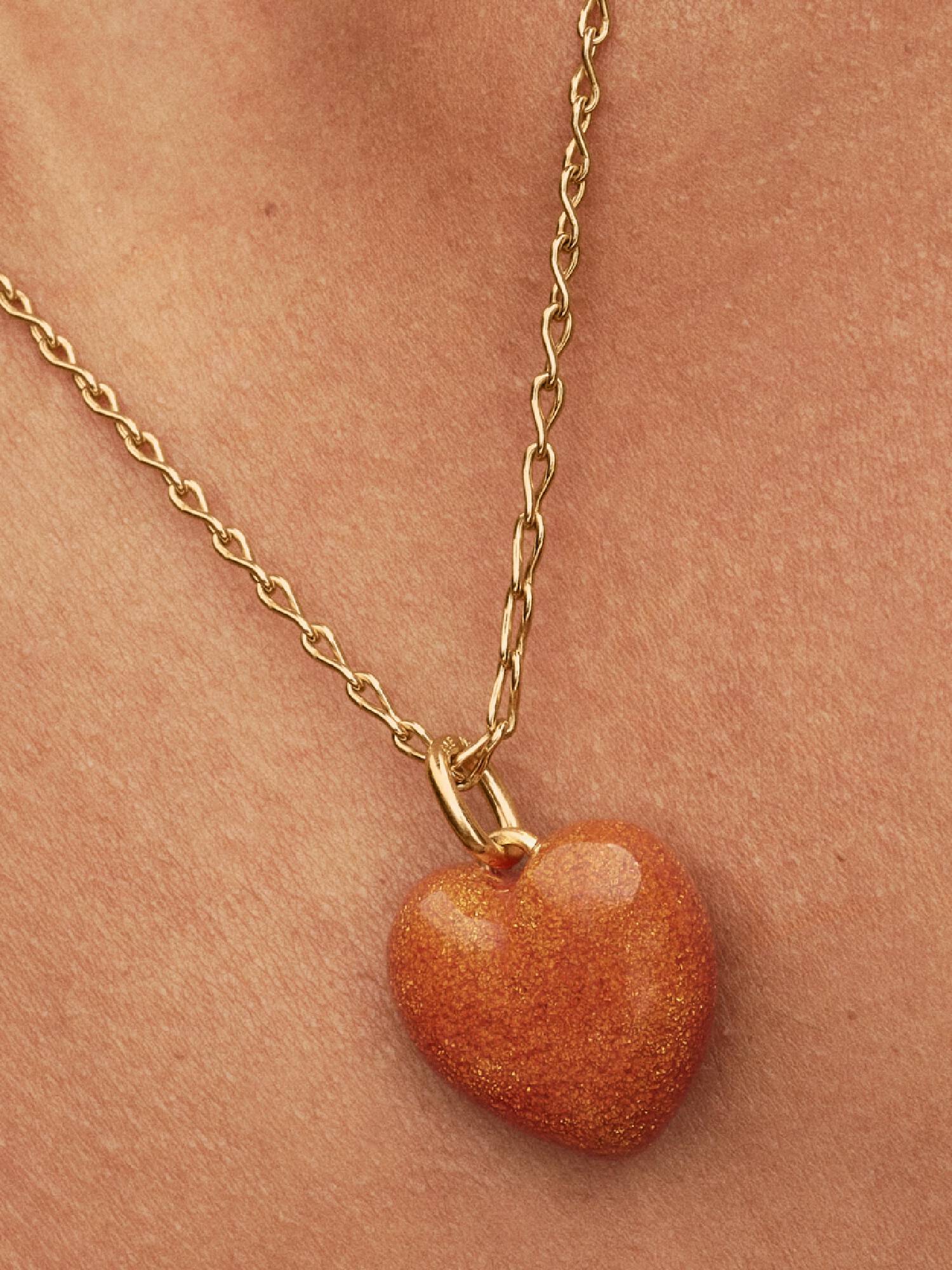 Charm Pendant Cœur Tridimensionnel Orange