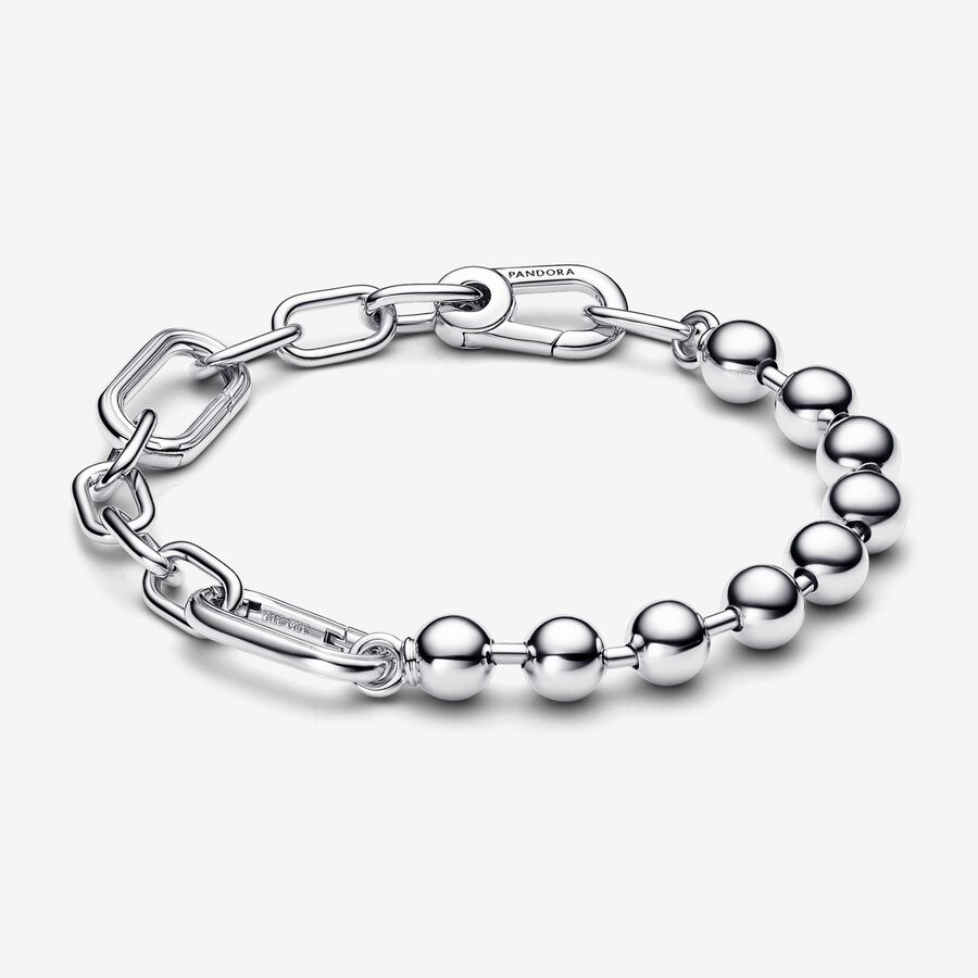Sterling silver bead and link bracelet image number 0