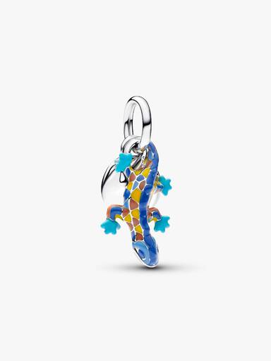 Charm Pendant Double Salamandre & Plaque Ronde Gravable