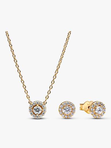 Ronde Pavé Halo Ketting & Oorbellen Set