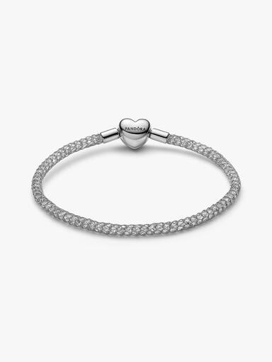 Bracelet en Maille Tissée Scintillant Fermoir Cœur