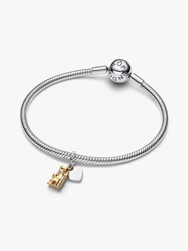 Charm Pendant Double Château & Plaque Cœur Gravable