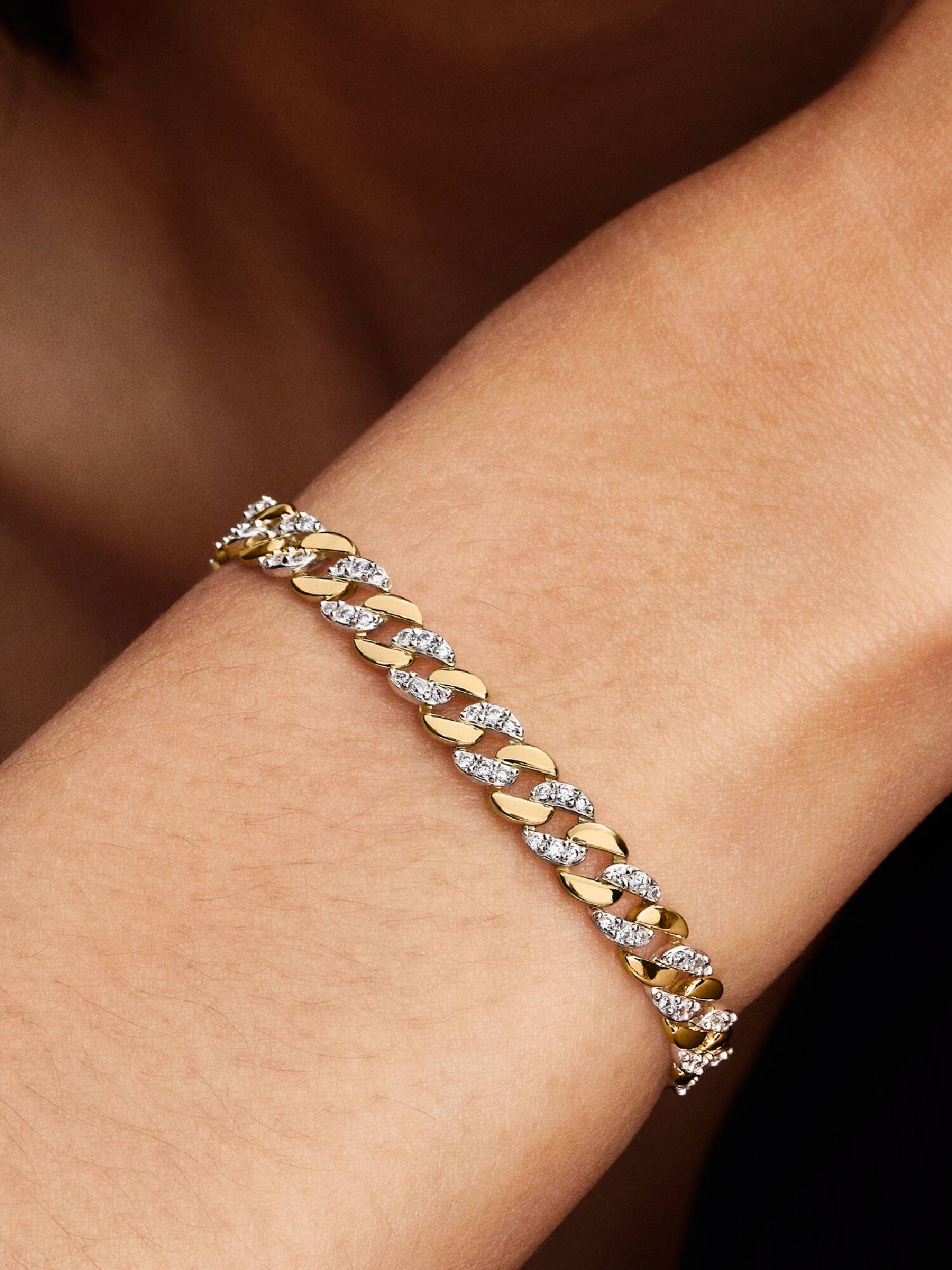 Bracelet Maille Cubaine Pavée Bicolore