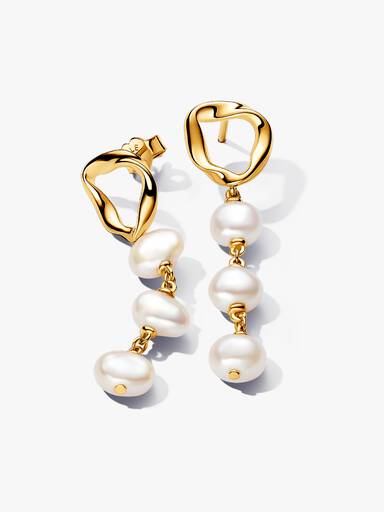 Pendants d’Oreilles Cercle de Forme Organique & Perles de Culture d'Eau Douce Traitées