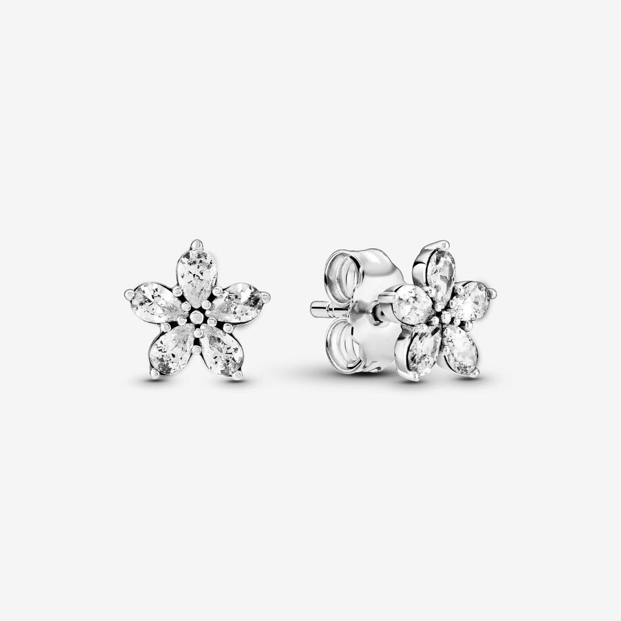 Snowflake sterling silver stud earrings with clear cubic zirconia image number 0