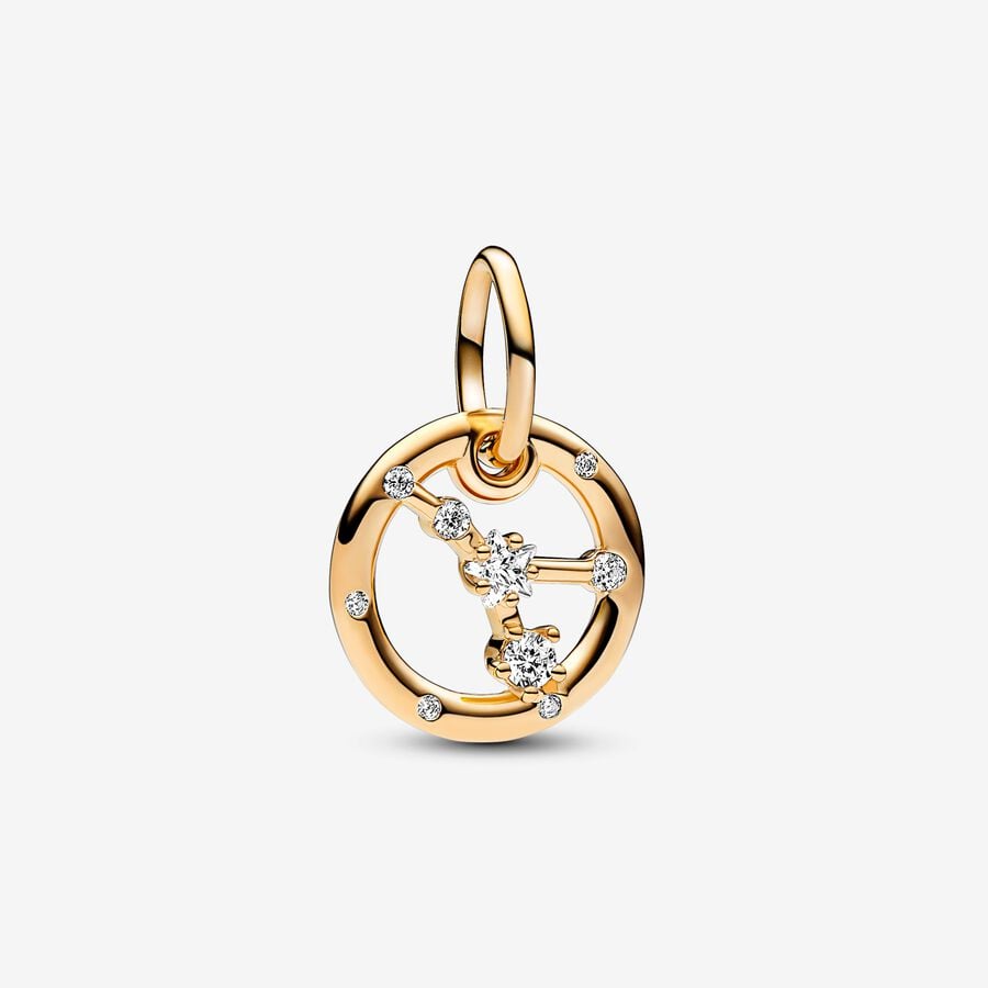 Cancer zodiac 14k gold-plated dangle with clear cubic zirconia image number 0