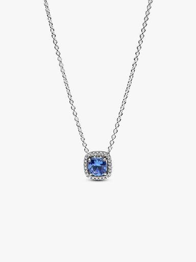 Sprankelende ketting met hanger met vierkante blauwe halo