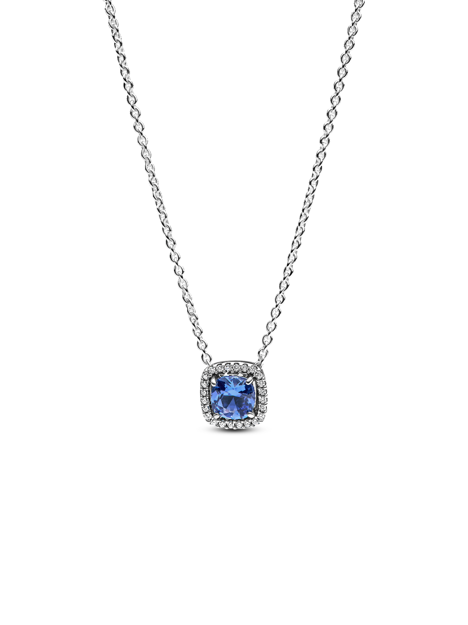 Collier à Pendentif Halo Bleu Carré Scintillant