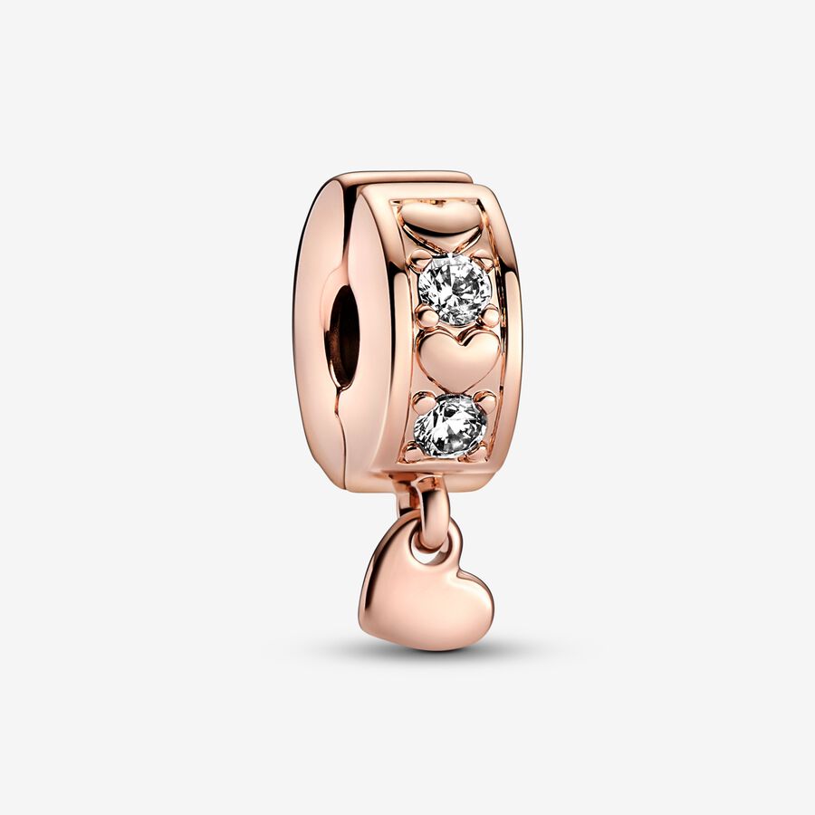 Heart 14k rose gold-plated clip with clear cubic zirconia and silicone grip image number 0